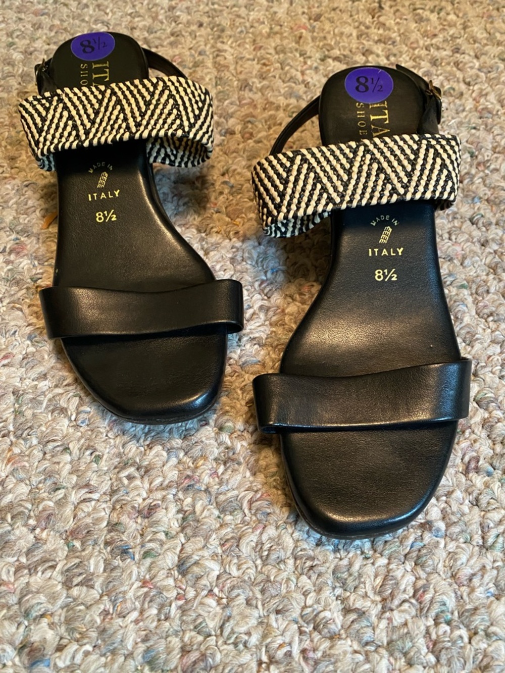Italy Made Black & Woven Strap Sandals - Size 8½